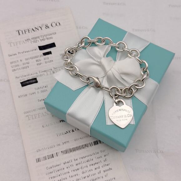 Tiffany & Co. Return to Tiffany Heart Tag Charm Bracelet Sterling Silver 925 Box - Picture 3 of 14